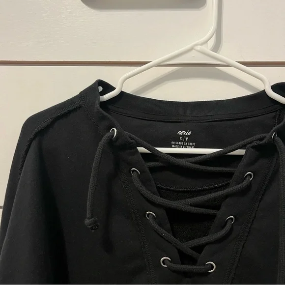 Aerie Black Lace Up Crewneck - Picture 4 of 5
